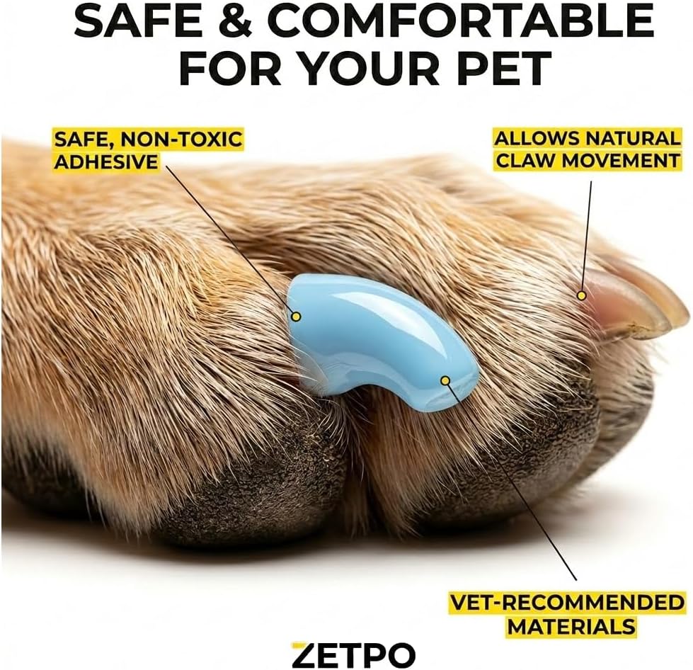 Comparison chart showing Zetpo dog nail cap sizing for various breeds