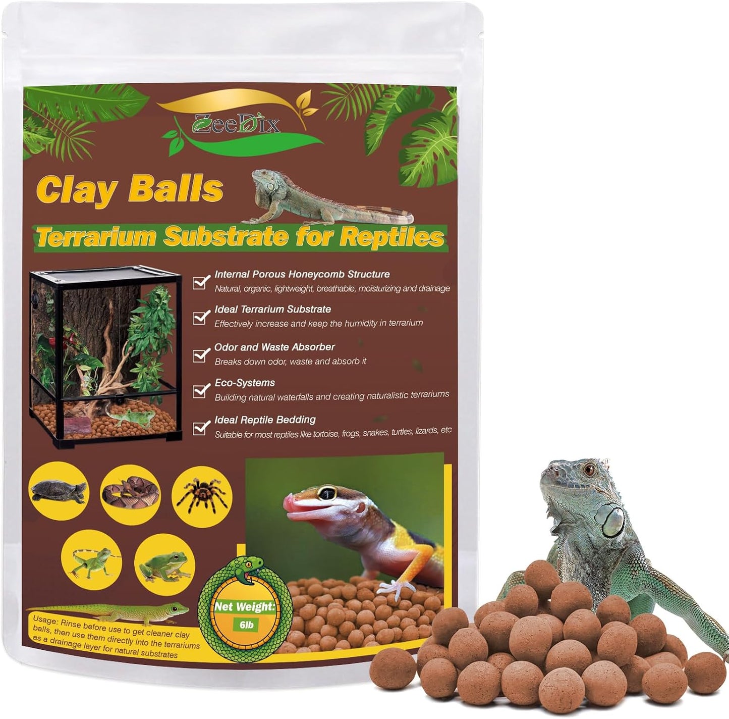 ZeeDix 2 LBS Reptile Substrate Leca Balls - 100% Organic Expanded Clay Pebbles, Ideal Bioactive Terrarium Clay Balls Substrate for Reptile Terrarium Tank, Bearded Dragon, Tortoise, Gecko, Snake & Frog - Image 10
