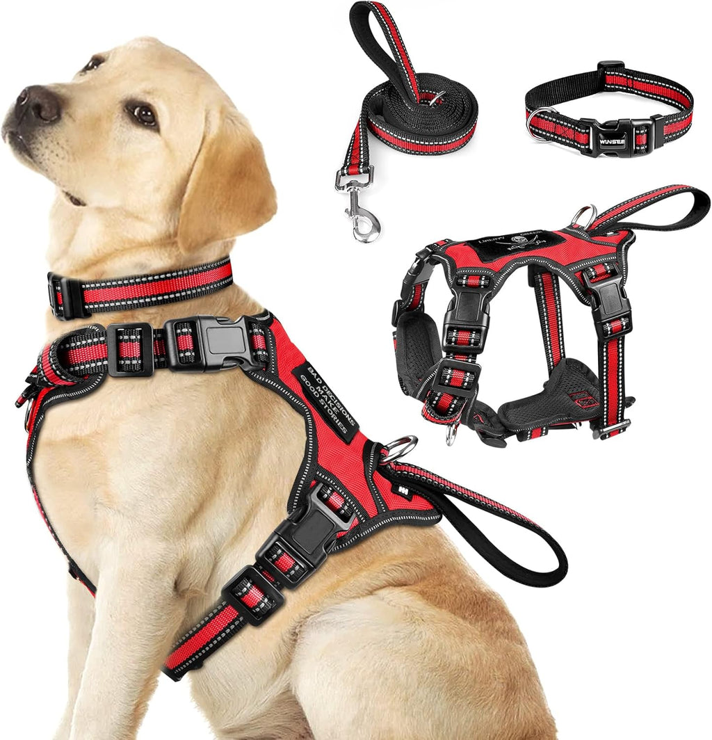 WINSEE Pet Harness Collar and Leash Set, All-in-one Reflective Dog Harness No Pull with Adjustable Buckles for Puppies, Small, Medium, Large, and Extra-Large Dogs (Large, Pink) - Image 11