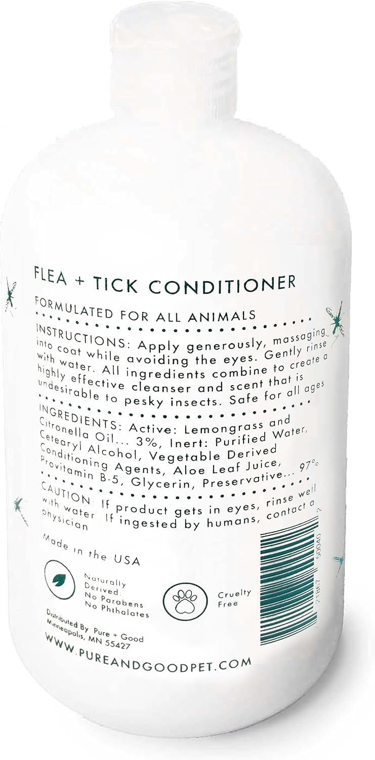 Back label of Pure + Good dog and cat shampoo showcasing the chemical free formulation.