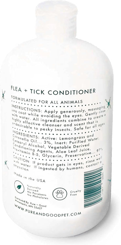 Back label of Pure + Good dog and cat shampoo showcasing the chemical free formulation.