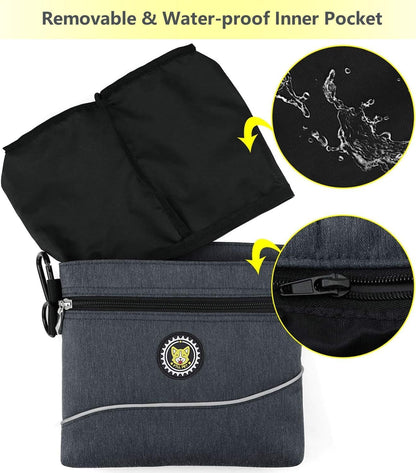 Viklluyr dog food carrier displaying the removable inner pocket unzipped