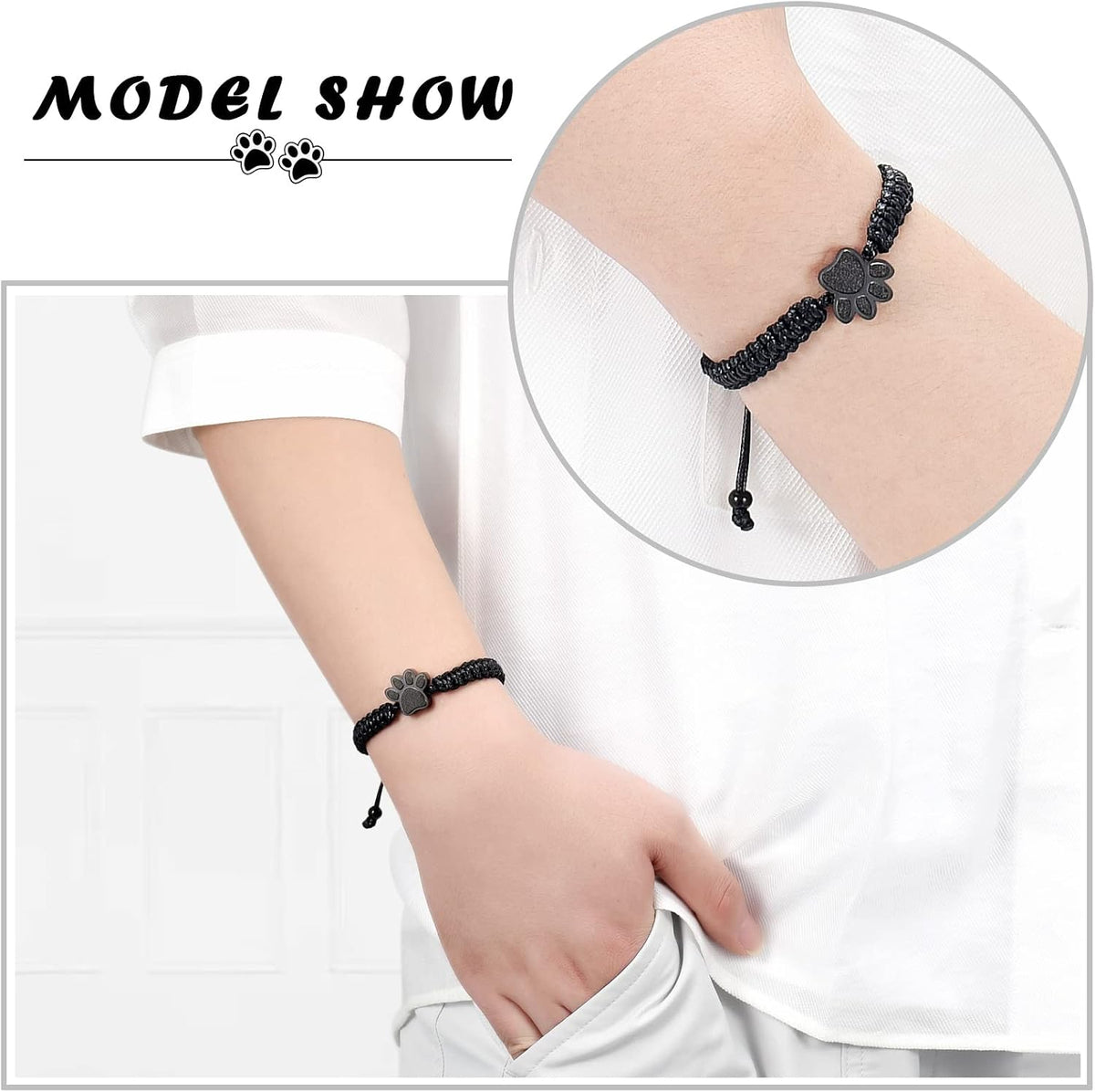 Adjustable stainless steel pet ashes bracelet on wrist