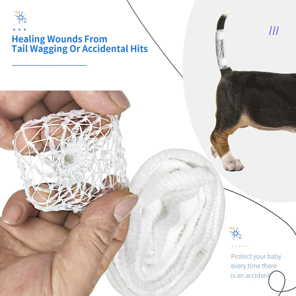 Detailed view of breathable mesh dressing for dog tail protection