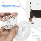 Detailed view of breathable mesh dressing for dog tail protection
