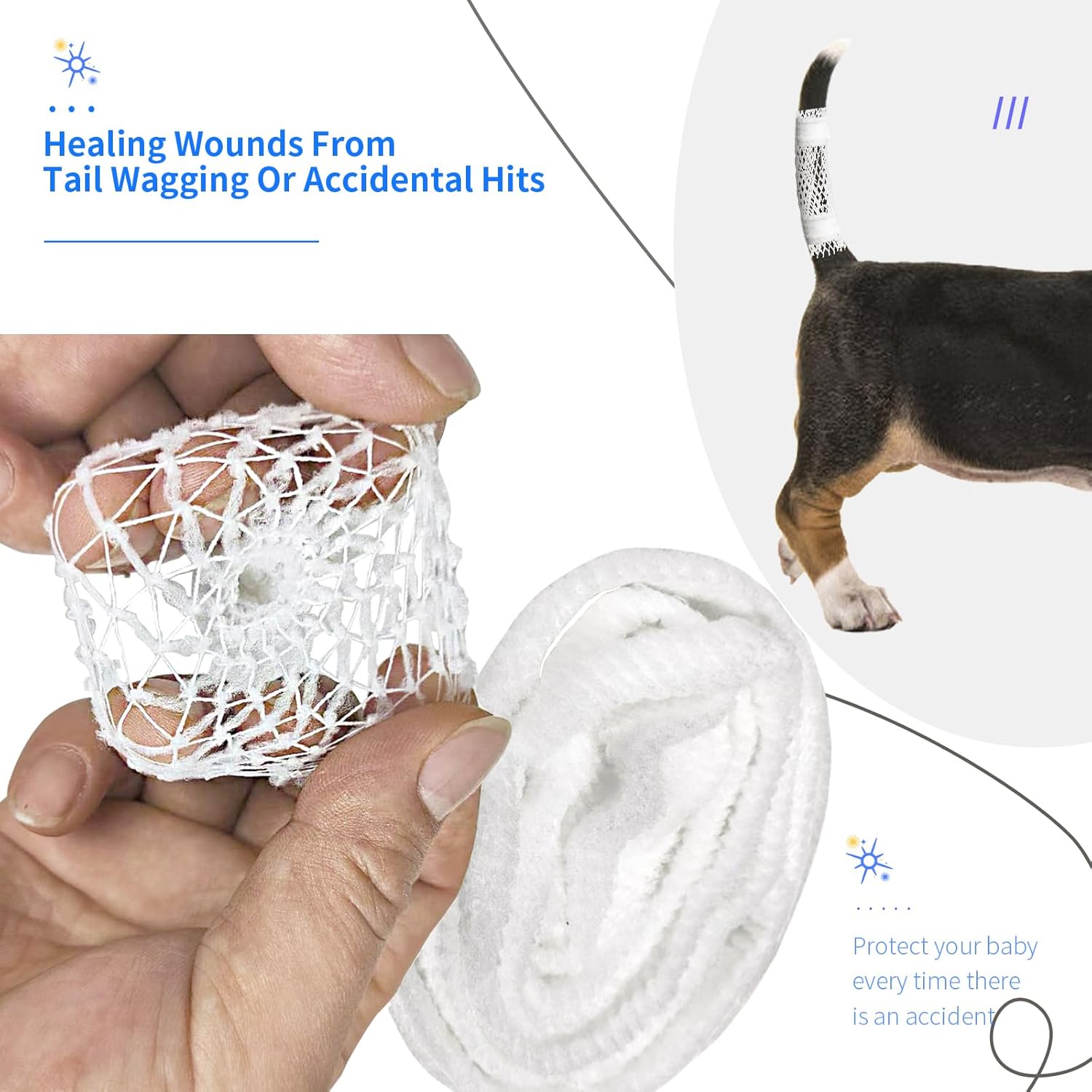 Detailed view of breathable mesh dressing for dog tail protection