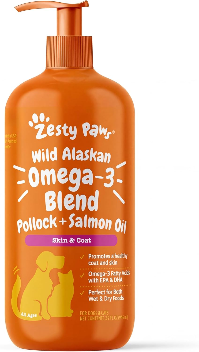 Zesty Paws Wild Alaskan Omega-3 Blend Pollock + Salmon Oil for Dogs and Cats- Skin and Coat Support, Omega 3 Supplement for Pets, 8.5oz - Image 9