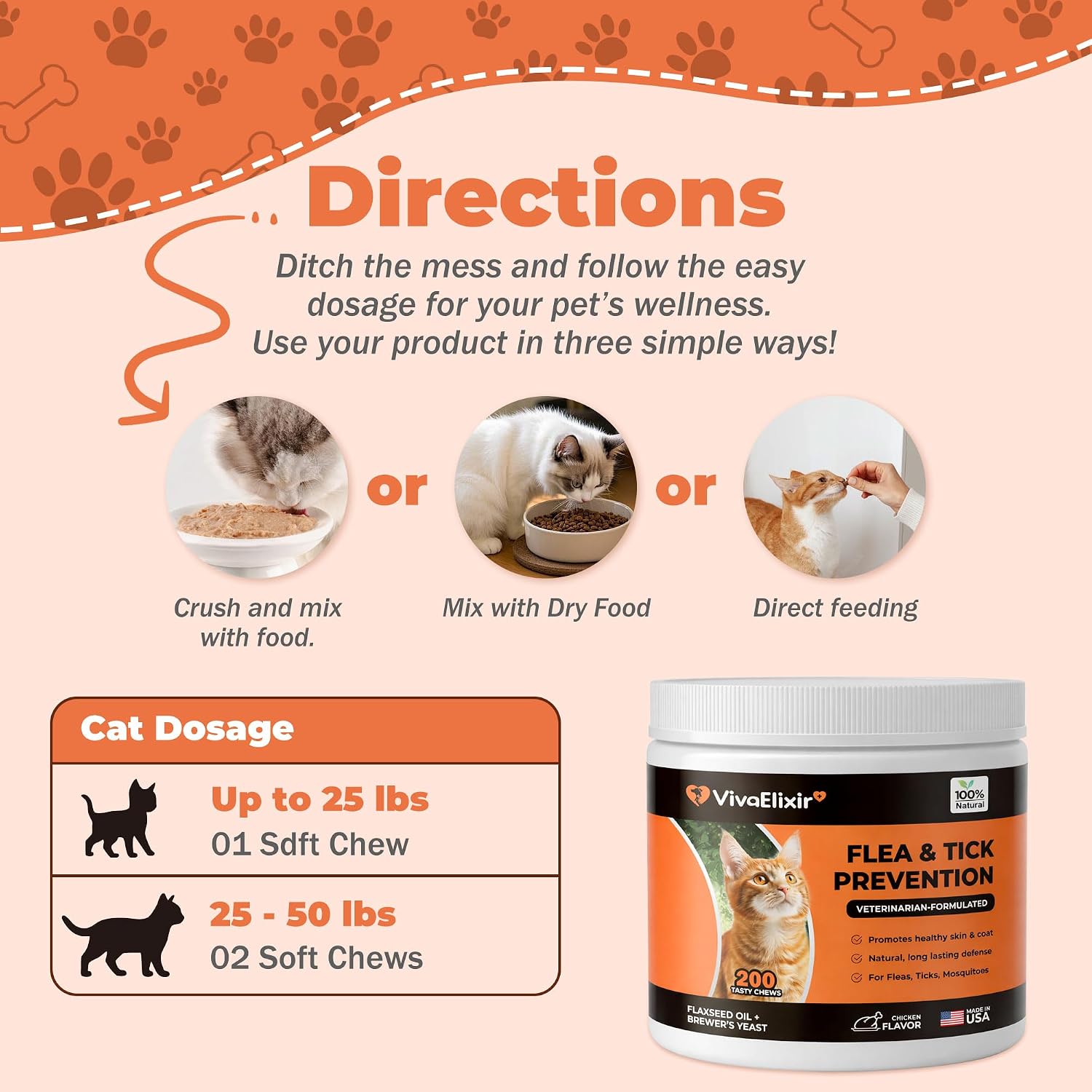 Professional cat health supplement bottle 200 count