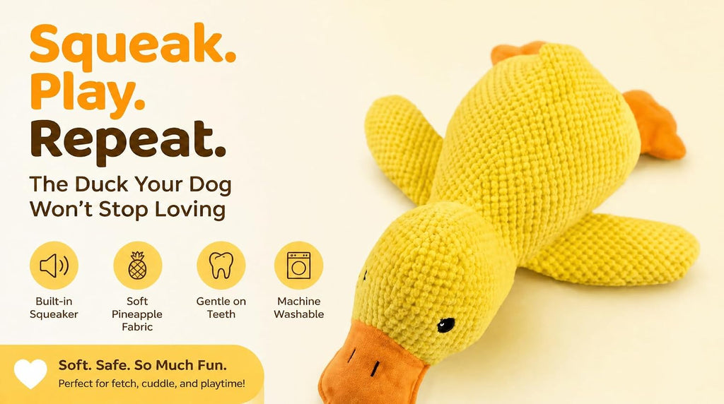 Paw-Fect Piece duck dog toy yellow plush texture close up