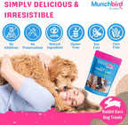 Dog chewing on Munchbird natural rabbit ear treat