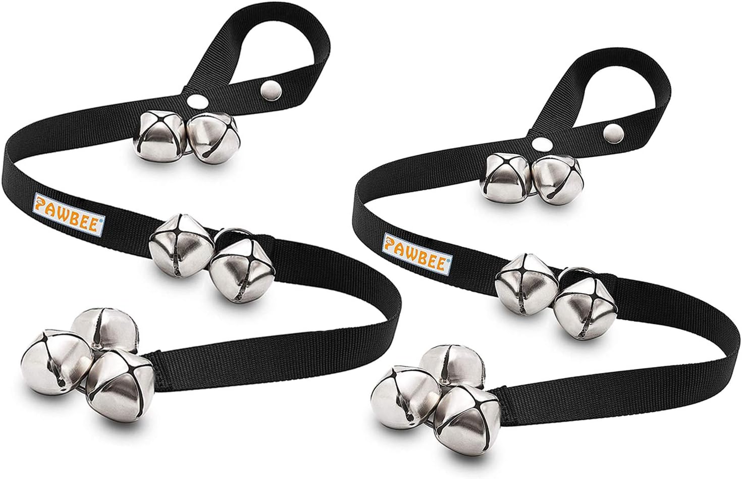 Pawbee dog door bells for potty training set of two black straps