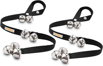 Pawbee dog door bells for potty training set of two black straps