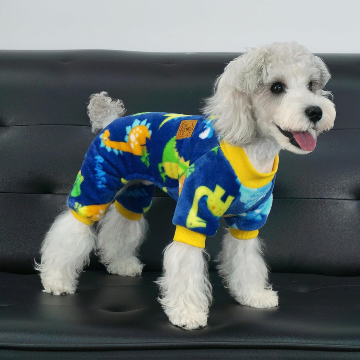 XPUDAC small pet clothes blue dinosaur print pattern