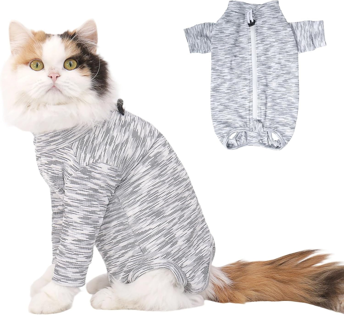 FEimaX Cat Recovery Suit for Spay Abdominal Wounds, Kitten Onesie Bodysuit with Zipper for Female and Male Cats After Surgery, Anti-Licking Pet Surgical Pajamas Long Sleeve Front Leg Prevent Shedding - Image 10