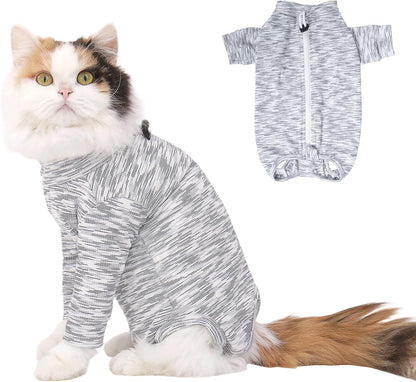 FEimaX Cat Recovery Suit for Spay Abdominal Wounds, Kitten Onesie Bodysuit with Zipper for Female and Male Cats After Surgery, Anti-Licking Pet Surgical Pajamas Long Sleeve Front Leg Prevent Shedding - Image 10
