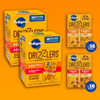 Pedigree Drizzlers dog food topper dual serving pouch split design close up packaging view.
