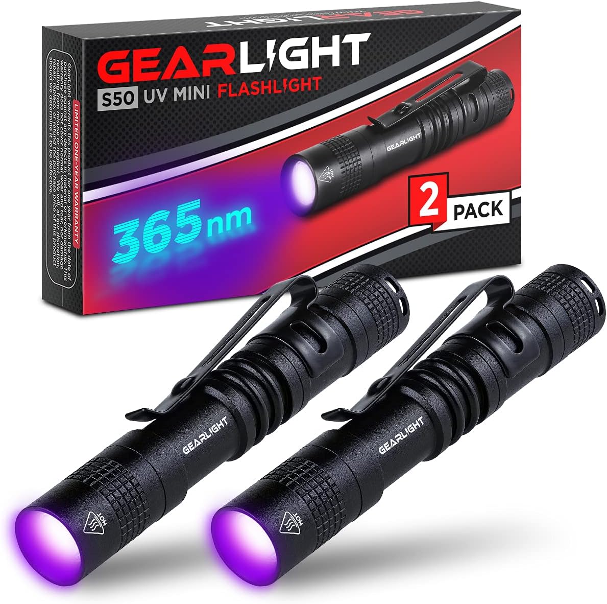 GearLight high intensity ultraviolet flashlight illuminating official document security strips