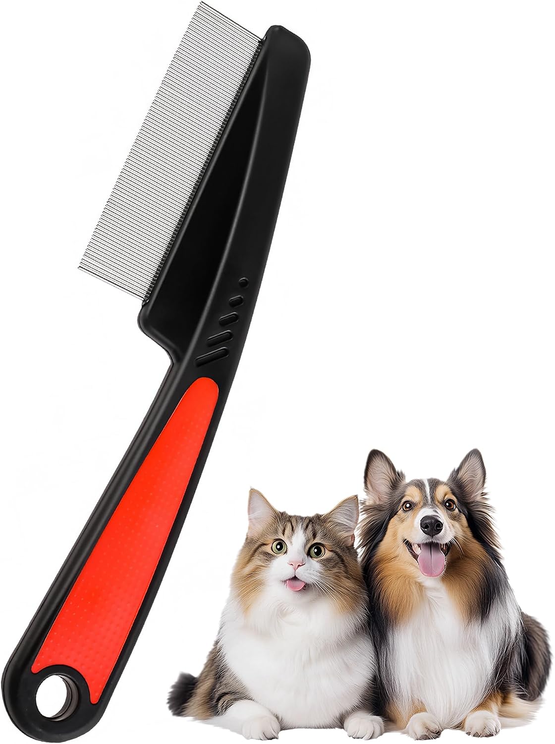 Close-up of the rounded metal needles on the WeddHuis pet grooming tool.