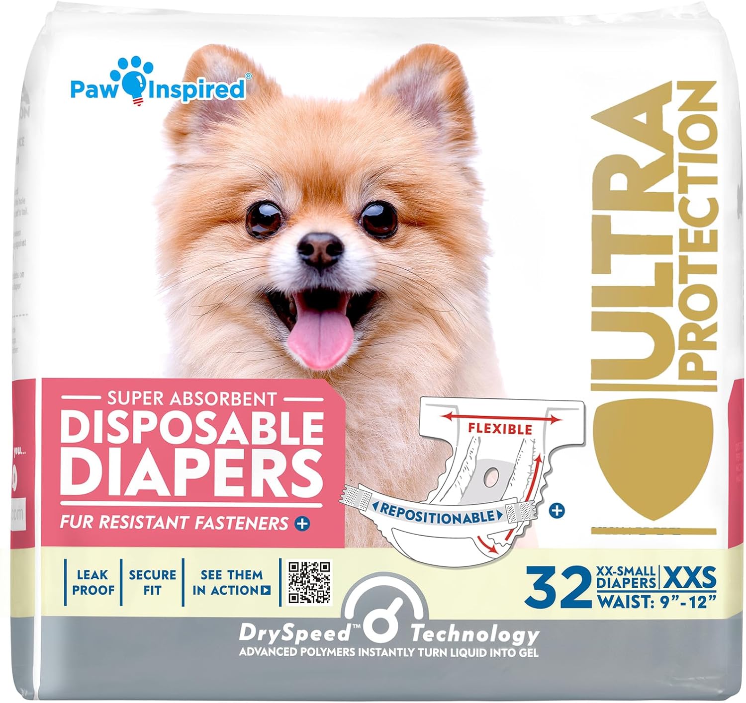 Paw Inspired 32ct Disposable Dog Diapers | Female Dog Diapers Ultra Protection | Diapers for Dogs in Heat, Excitable Urination, or Incontinence (Small) - Image 10
