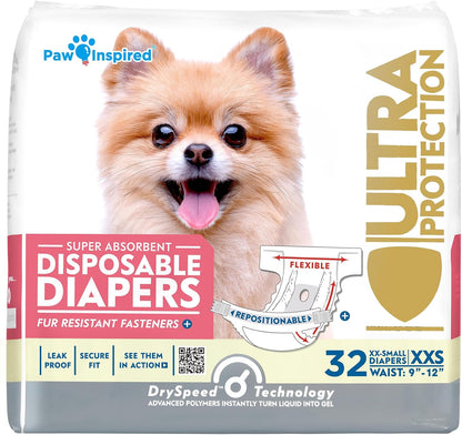 Paw Inspired 32ct Disposable Dog Diapers | Female Dog Diapers Ultra Protection | Diapers for Dogs in Heat, Excitable Urination, or Incontinence (Small) - Image 10