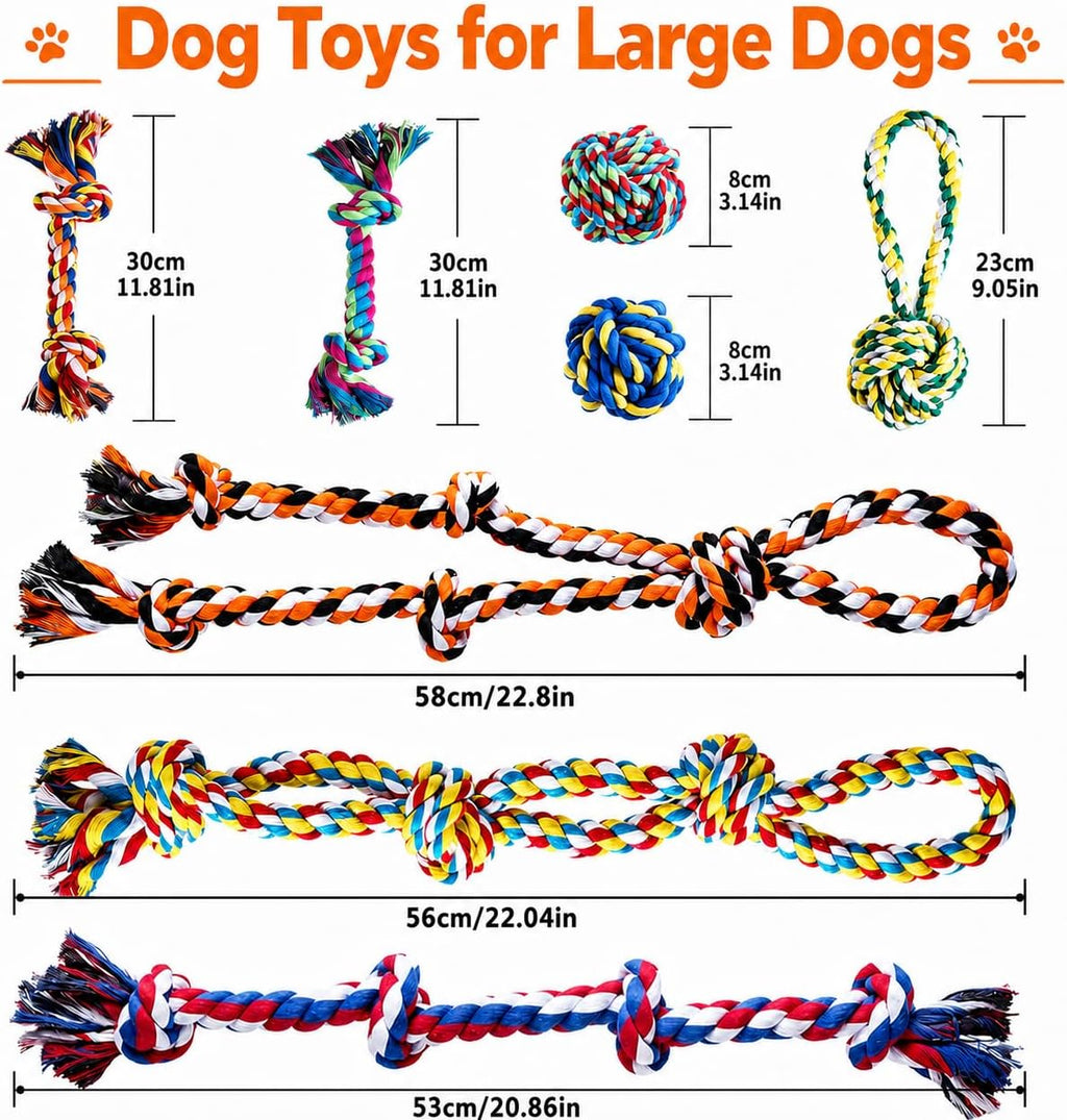 Heavy duty cotton toy set packaged and ready for medium to large aggressive chewing breeds.