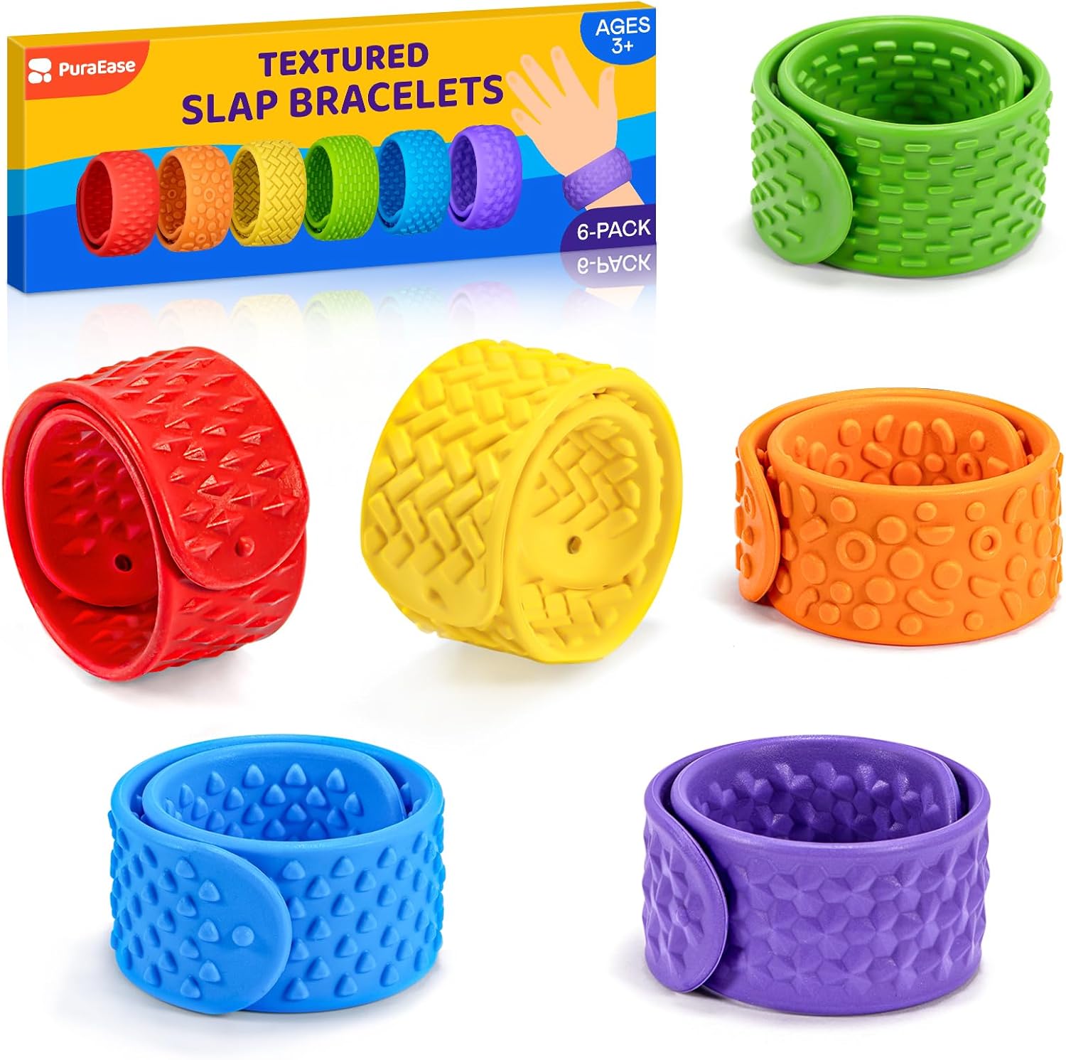 Nothomme textured sensory slap bracelets 6 pack front view