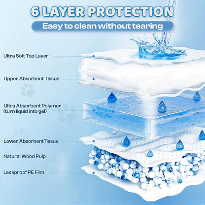 Six layer heavy absorbent disposable dog pee pads spread out on a living room floor