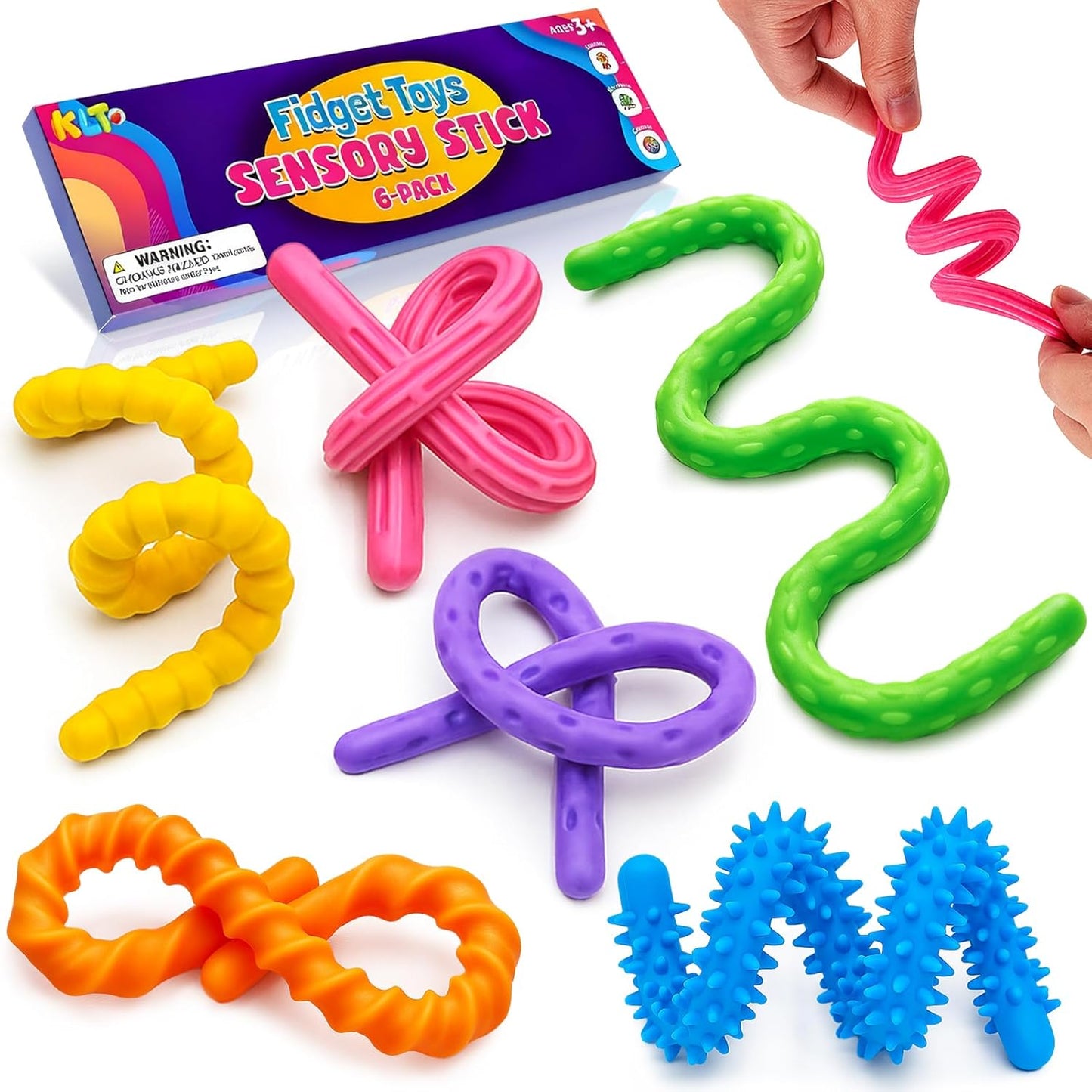 KLT 6 pack textured silicone sensory fidget sticks front view