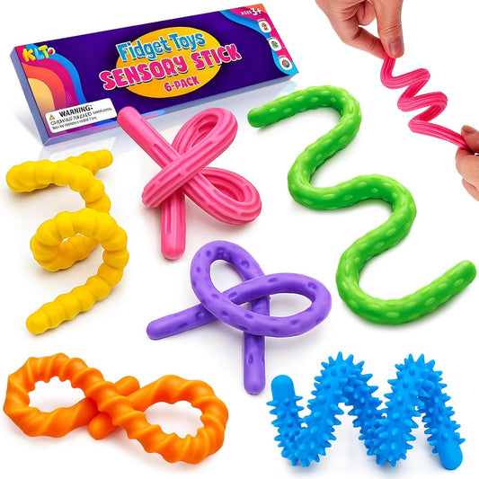KLT 6 pack textured silicone sensory fidget sticks front view