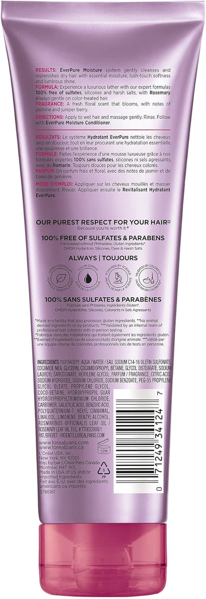 L'Oral Paris Moisture Sulfate Free Shampoo, Hair Care for Color-Treated Hair with Rosemary Botanicals, EverPure, 8.5 Fl Oz - Image 10