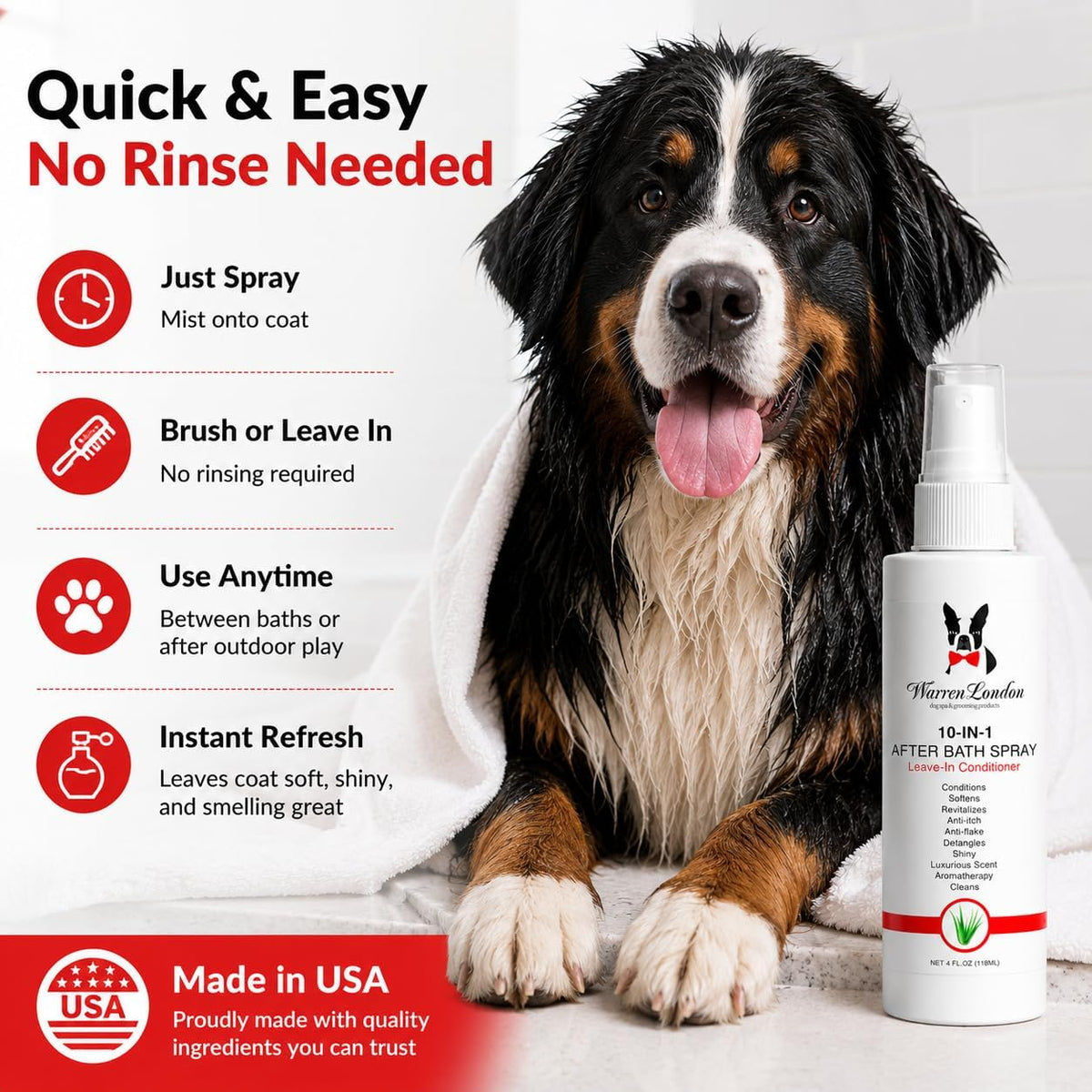 Premium detangling spray for dogs showing aloe vera ingredient benefits