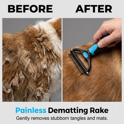 Emily Pets blue deshedding brush ergonomic handle close up detail