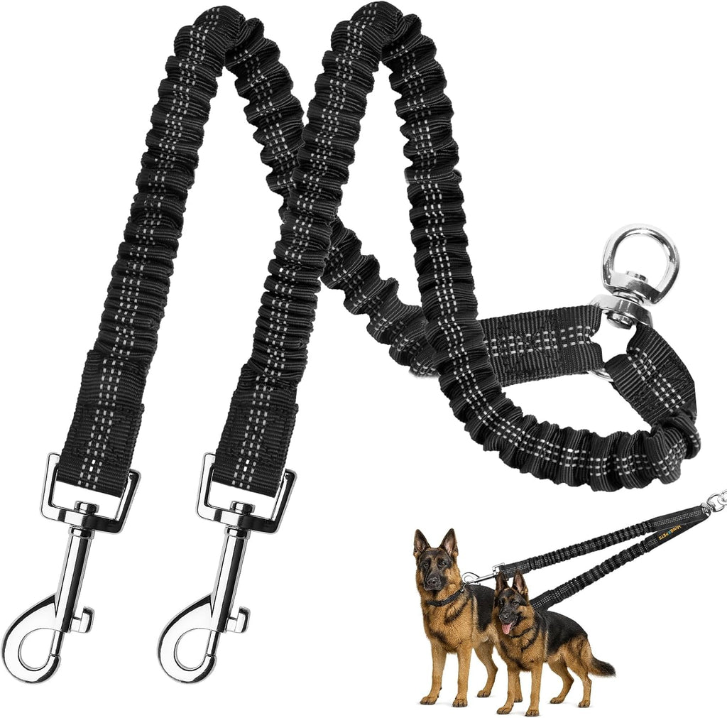 MingXpet 2 Dog Leash, Dog Leash for 2 Dogs, 360 degrees Swivel No Tangle Double Walking Training Leashes for Small Dogs, Comfortable Shock Absorbing Reflective Bungee, Black - Image 14