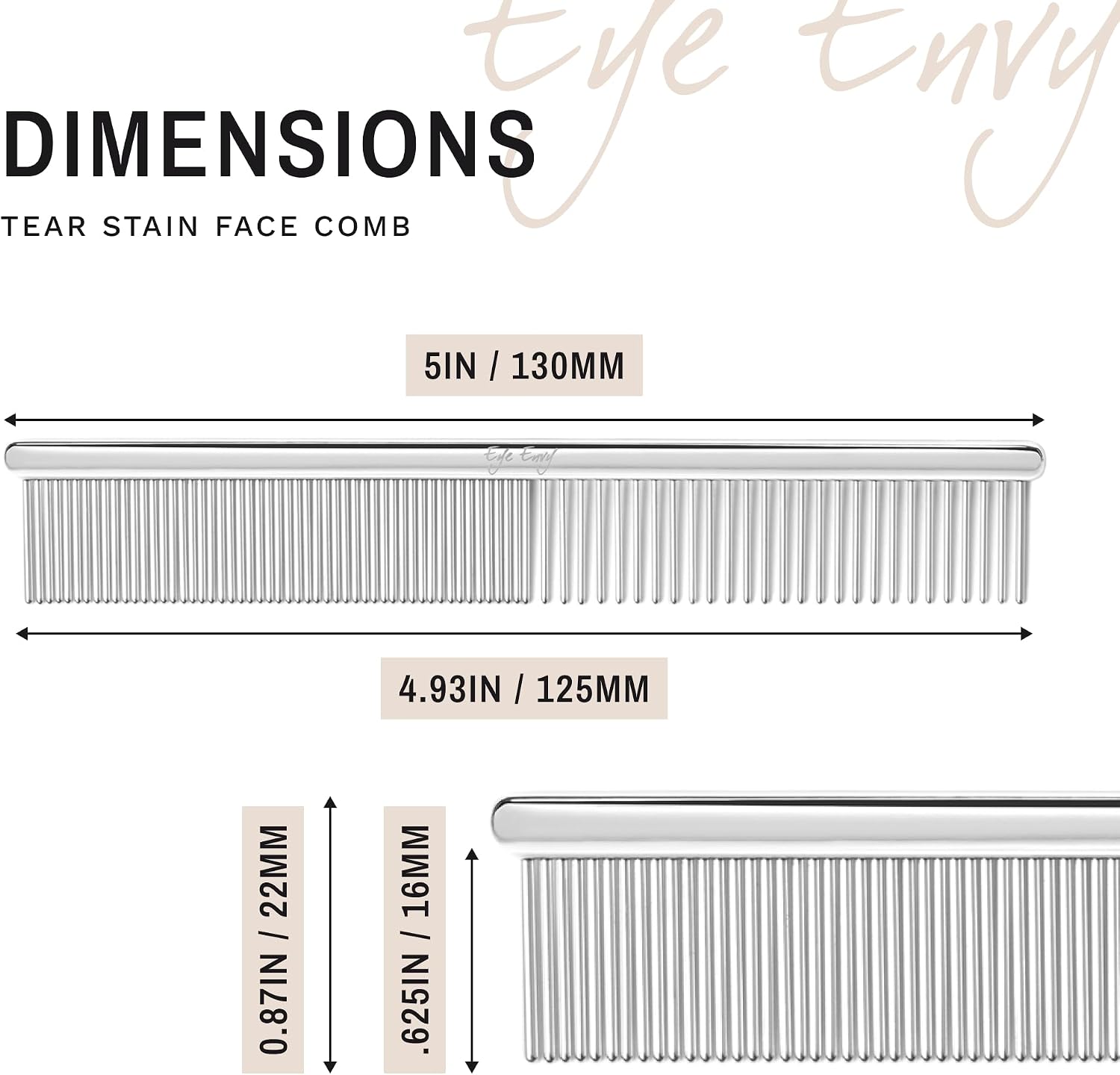 Eye Envy authentic carbon steel face comb showing the rounded finish designed to prevent skin scratches