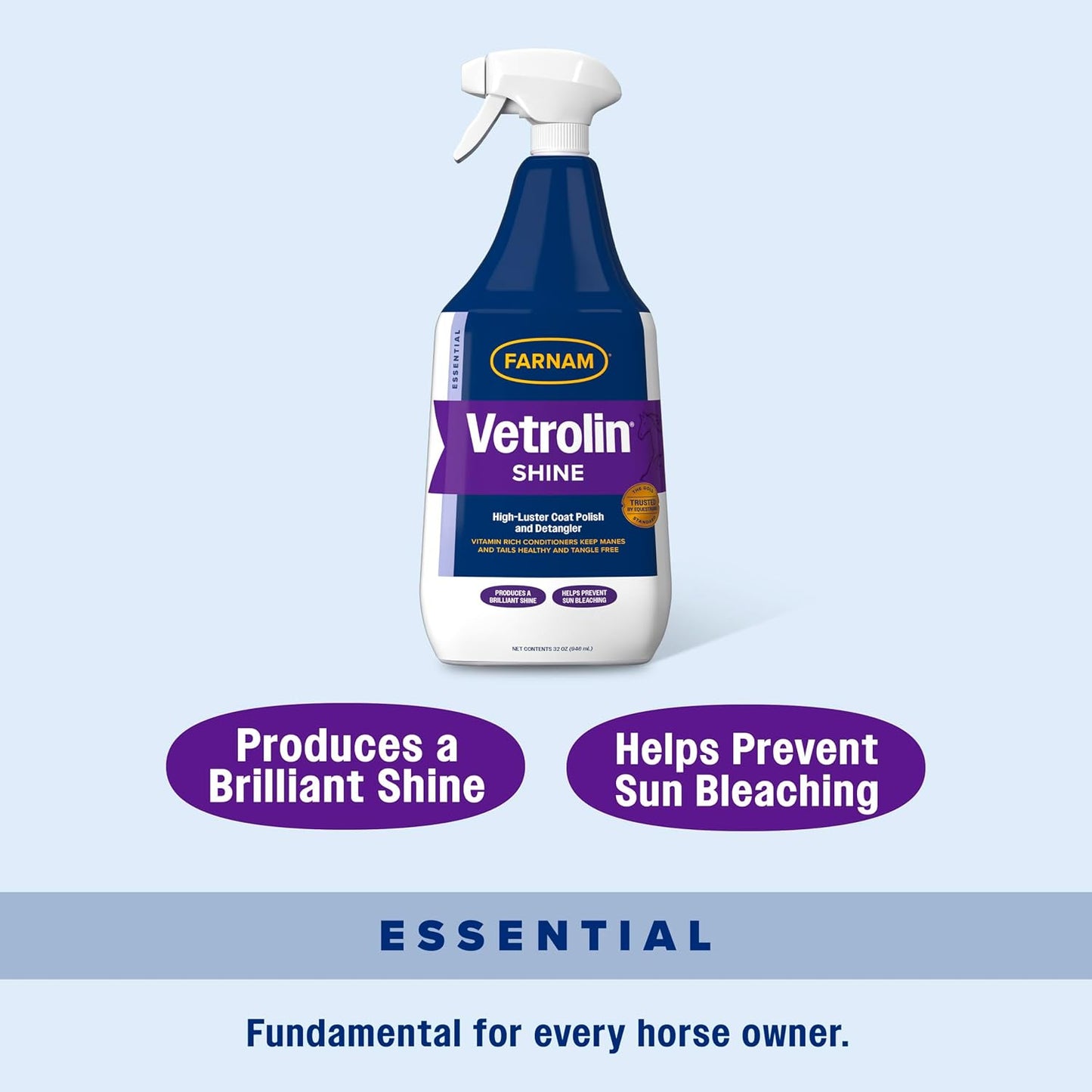 Farnam Vetrolin Shine detangler liquid consistency and product bottle perspective