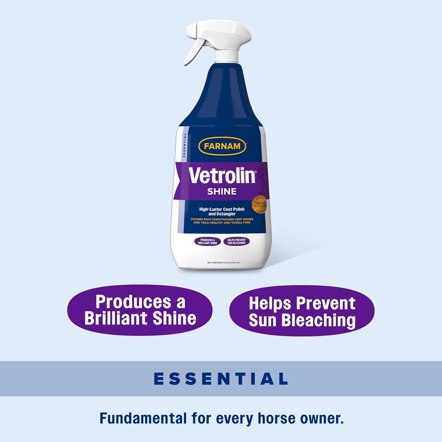 Farnam Vetrolin Shine detangler liquid consistency and product bottle perspective
