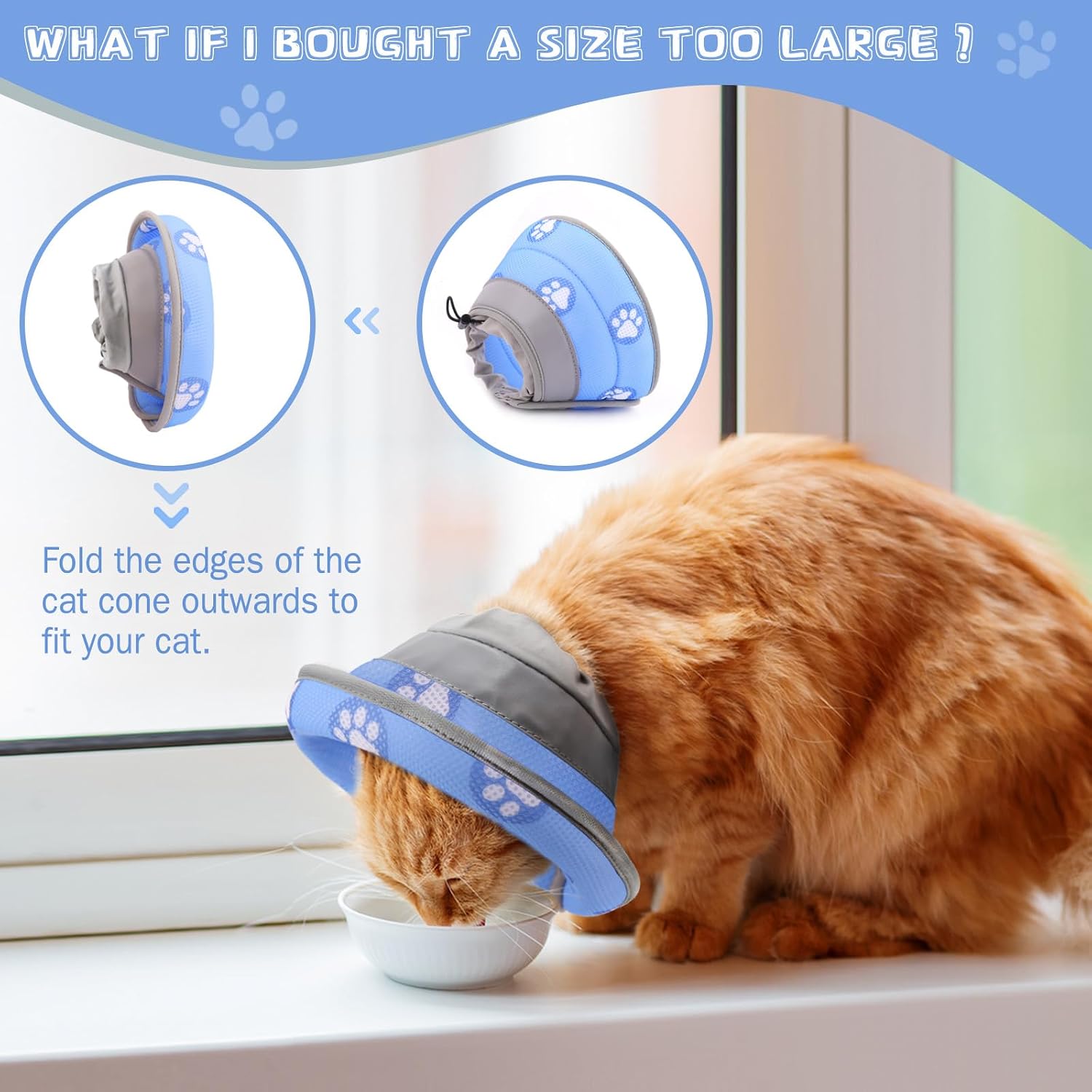 Underneath view of the premium air mesh cat collar for post-surgery protection.
