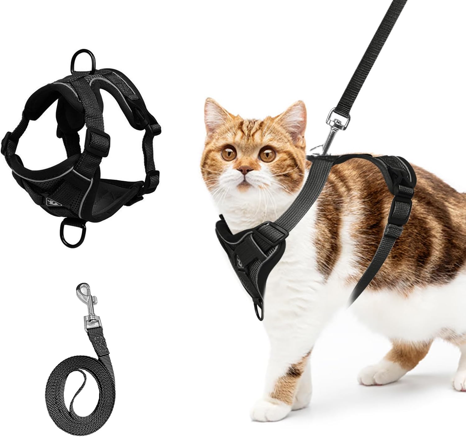 shudyear Cat Chest Harness and Leash Set Adjustable Anti-Escape Soft Mesh Cat Vest for Walking Outdoor (Blcak, S) - Image 9