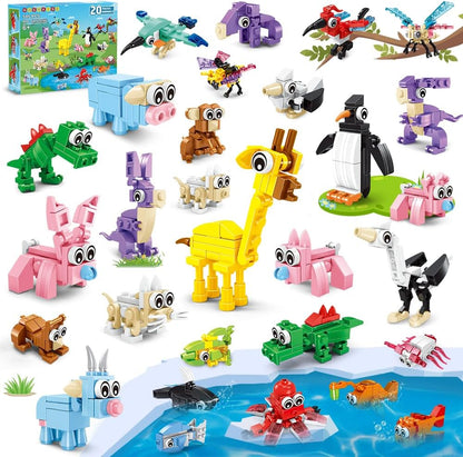 Hogokids mini animal building blocks twenty pack front view showcasing colorful packaging.