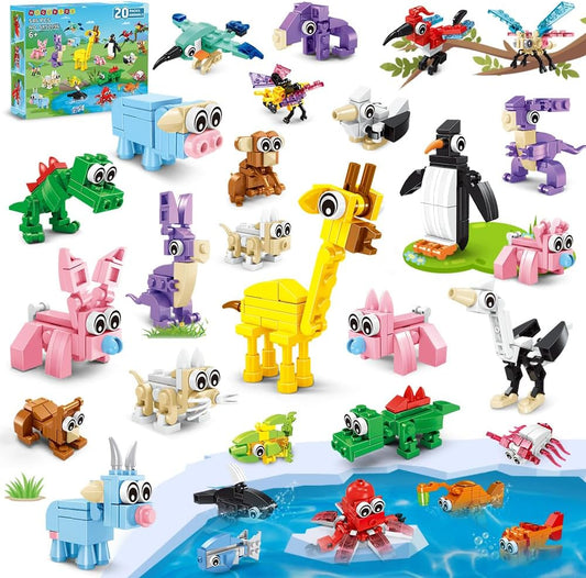 Hogokids mini animal building blocks twenty pack front view showcasing colorful packaging.
