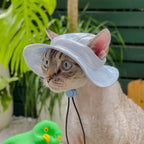 Side view of blue pet sunscreen hat for small dogs
