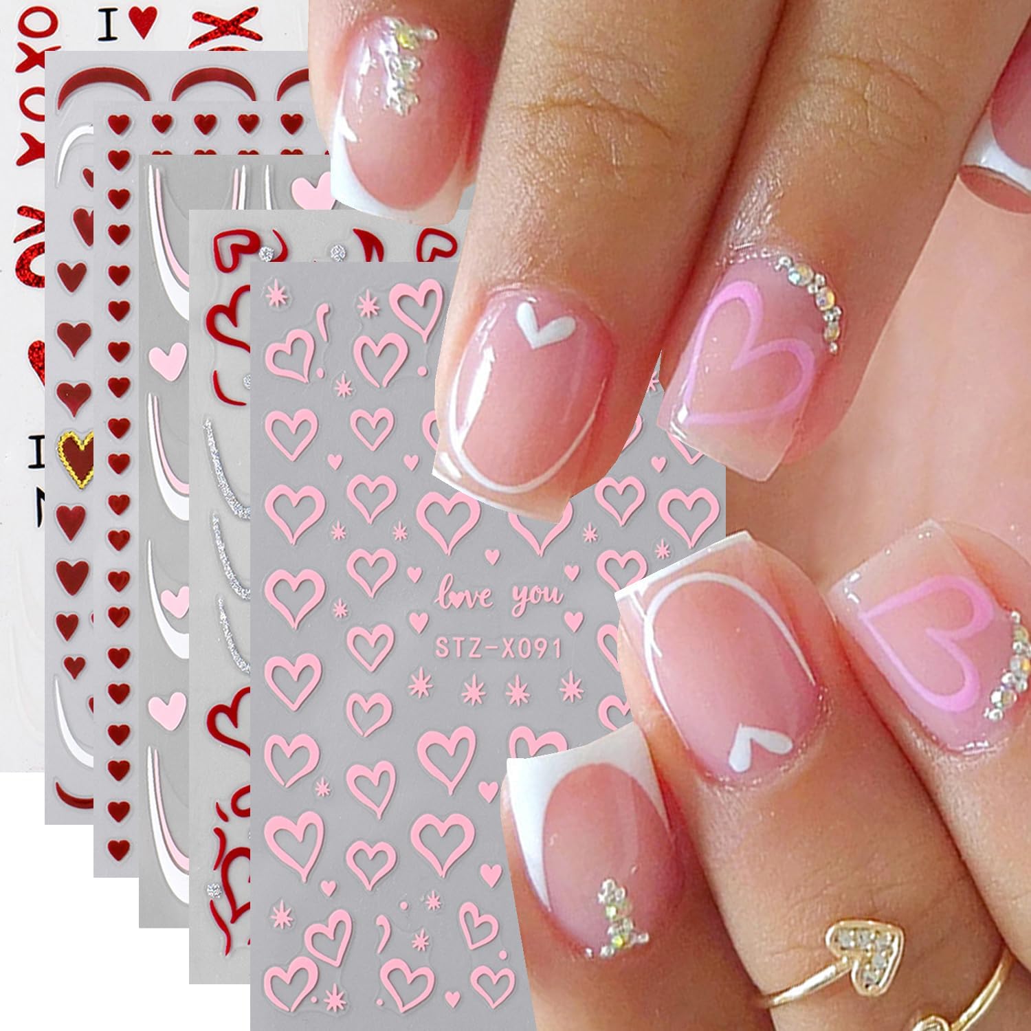 Hoxieya 3D Valentine heart nail art stickers front packaging view