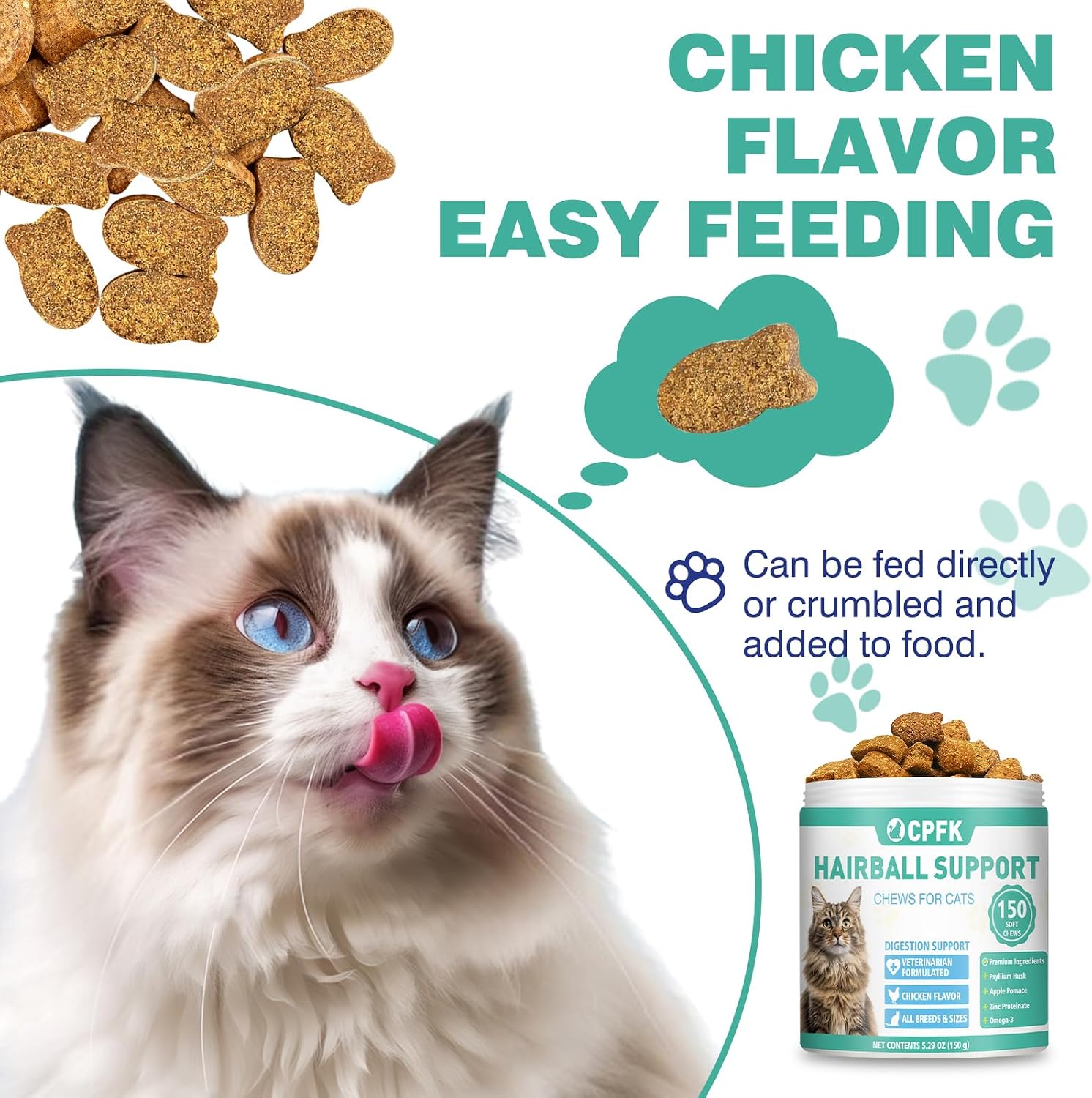 USA imported veterinarian formulated cat furball relief chews jar