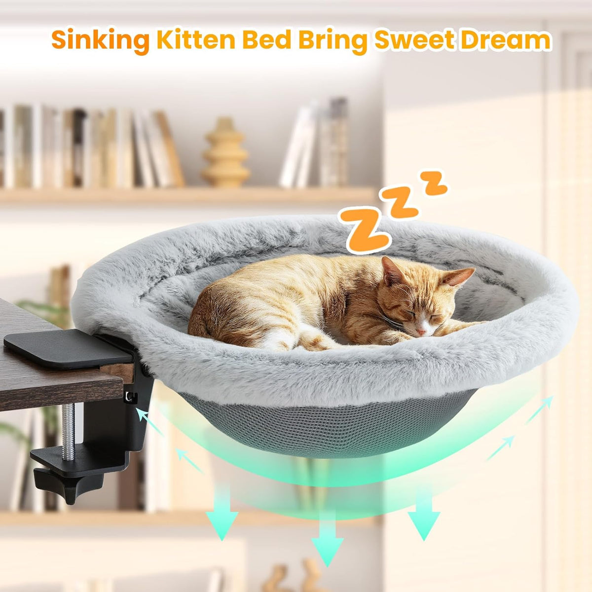 Close up of the Pawaboo desk cat hammock steel clamp