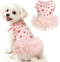 YZHZIIR floral dog tutu dress front view showcasing pink ribbed fabric