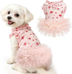YZHZIIR floral dog tutu dress front view showcasing pink ribbed fabric