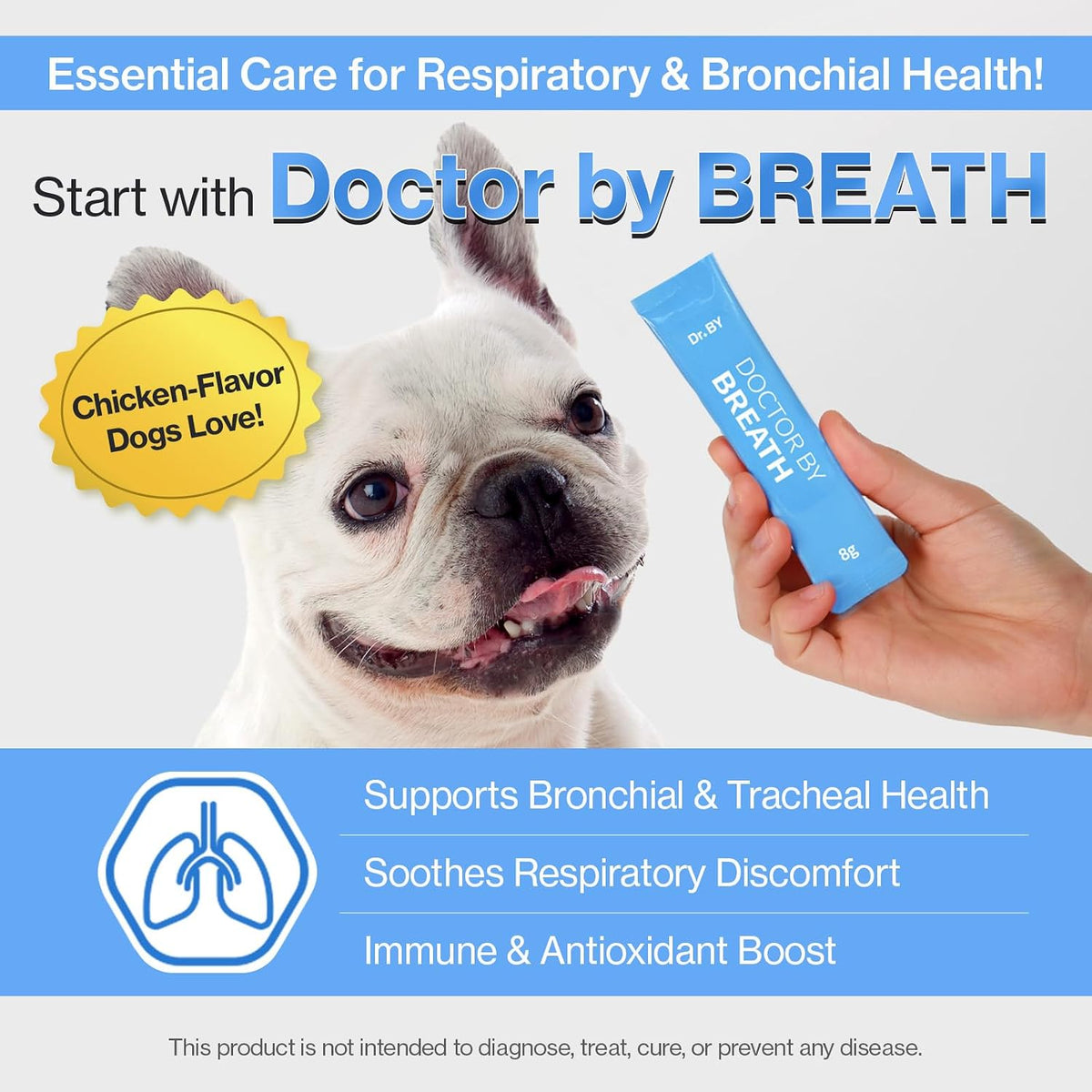 Doctor By dog bronchial supplement packaging showing patented ingredient TF-343