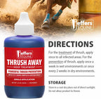 Topical horse hoof treatment solution being applied to a clean horse hoof.