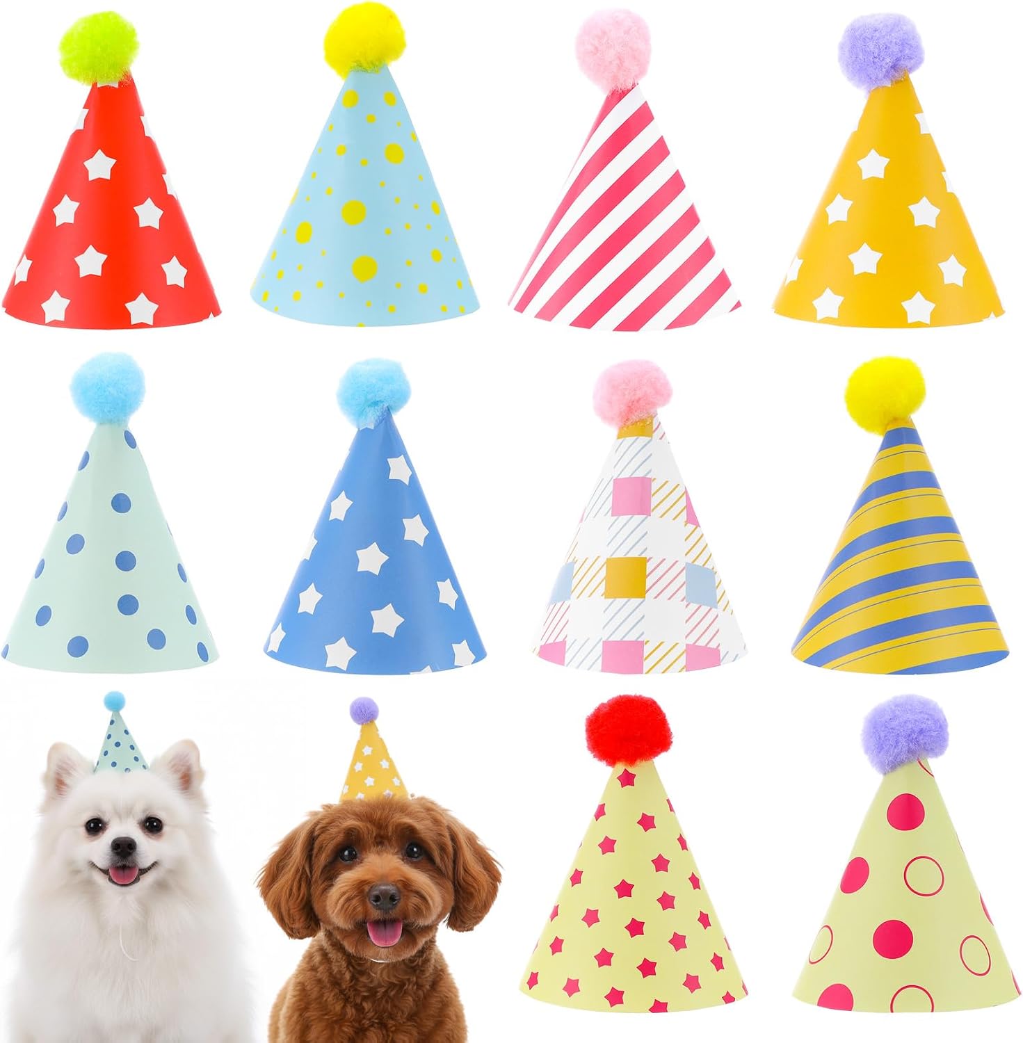 Tucnoeu 10pcs Colorful Mini Party Hats, Cute Dog Party Hats with Pom Poms for Kittens Rabbits Dogs and Stuffed Animals - Image 9