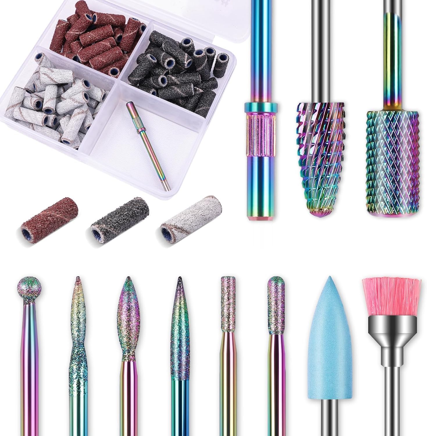 Depvko 10 Pcs Carbide Nail Drill Bits Set front view with sanding bands